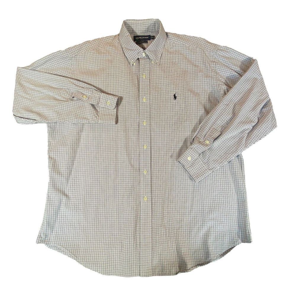 Ralph Lauren Golf Shirt Mens XL Blake Two‎ Ply Cotton Blue Gingham Button Down